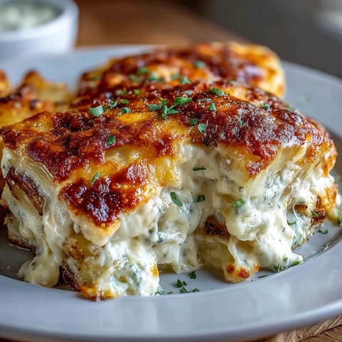 Rich and cheesy Easy Cheesy Scalloped Potatoes, featuring tender potato slices baked in a savory sauce and topped with bubbly cheese.  