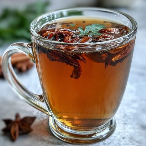 Dandelion root tea with ginger and turmeric in a clear glass mug, garnished with a slice of lemon and a cinnamon stick on the side.