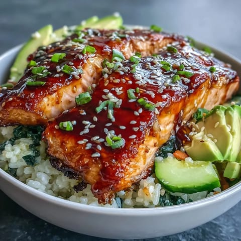15-Minute Teriyaki Salmon Bowl with tender glazed salmon, crisp veggies, and steamed rice in a savory-sweet sauce.