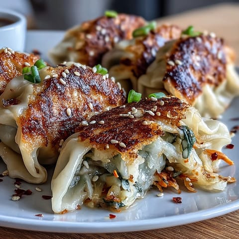 Golden pan-fried cabbage dumplings with crispy bottoms and savory vegetable filling.  