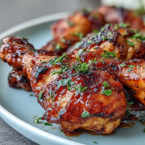 Sweet and spicy BBQ chicken drumsticks, perfectly glazed and ready to serve.