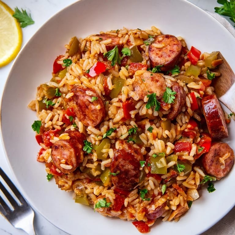 Enjoy the delicious flavors of One-Pot Spicy Sausage and Rice, perfect for easy meals.