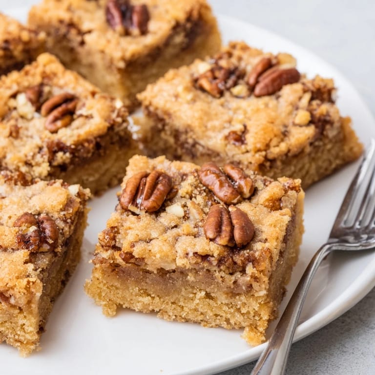 Rich, buttery maple pecan blondies served warm, perfect with vanilla ice cream.