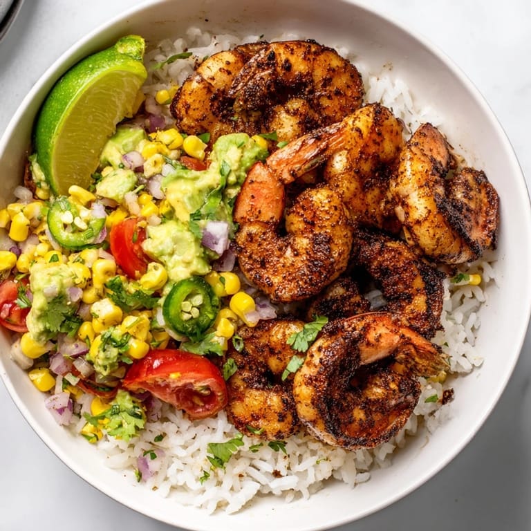 Imagine a hearty Blackened Shrimp Bowl, with hints of spice alongside fresh corn and lime.