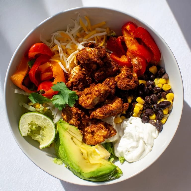 Sizzling sheet pan brimming with Sheet Pan Chicken Burrito Bowls, ready to serve with fresh toppings.