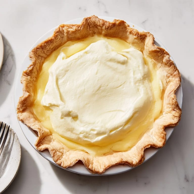 A slice of chilled Water Pie, boasting a creamy, vanilla-infused filling, perfect for summer.