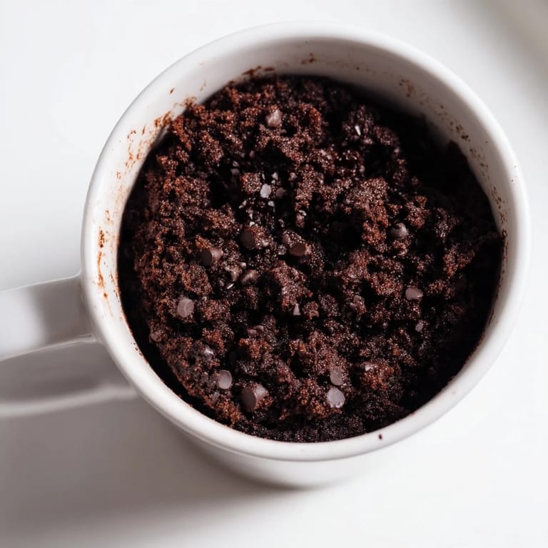 A fluffy, chocolatey microwaved mug cake, ready to devour, a quick sweet treat in a mug.