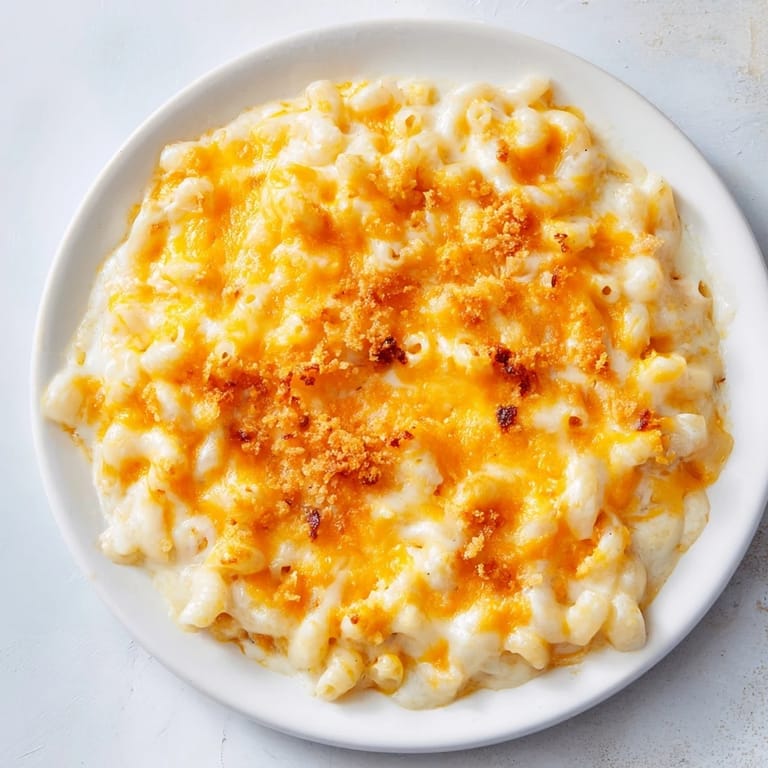 A close-up shot of rich and cheesy Mac & Cheese with Evaporated Milk, a comfort food classic.