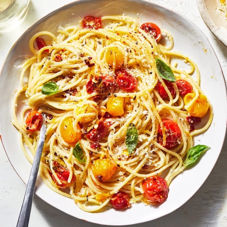 Close-up of freshly made Lazy-Girl Pasta, topped with cheese and ready to eat quickly.