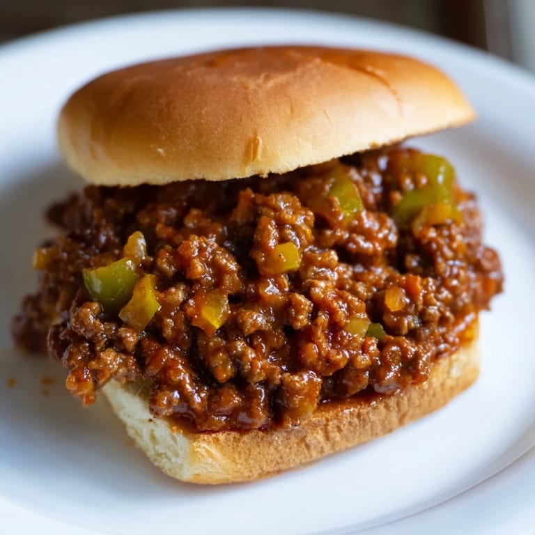 Golden-toasted buns overflowing with a hearty, flavorful Sloppy Joe mixture; a comforting American meal.