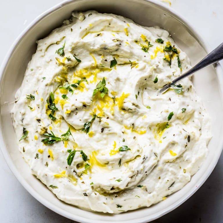 Tangy whipped feta with Greek seasoning, drizzled with olive oil, ready for easy entertaining.