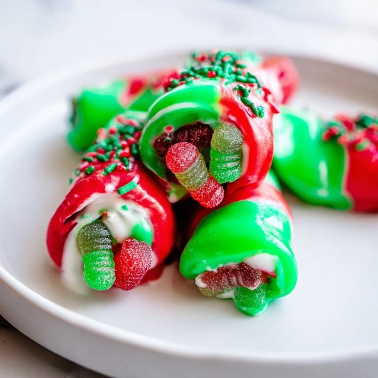 Close-up shot shows delightfully layered Easy Christmas Fruit Rollup Sushi pieces, a perfect holiday treat.