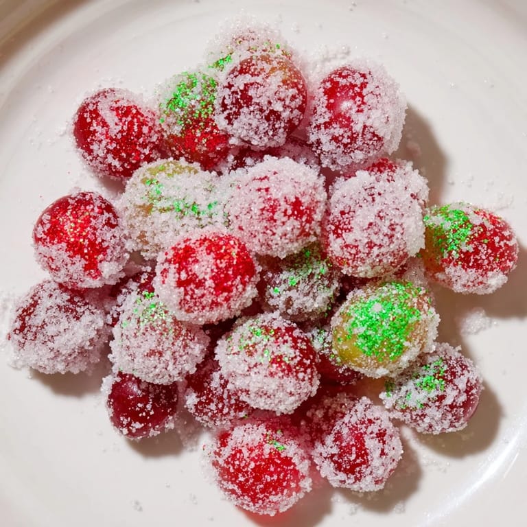 Festive frozen grape treats, perfect for snacking, feature sugared grapes ready to enjoy from the freezer.