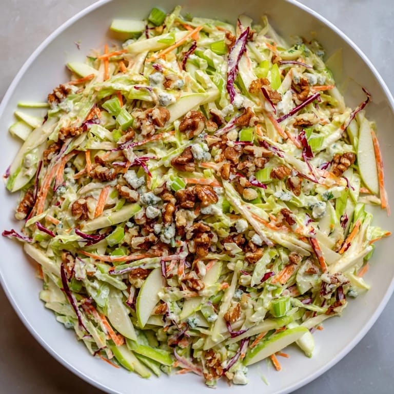 This refreshing Apple & Walnut Slaw showcases crisp apples and toasted walnuts, ready to eat alongside grilled chicken.
