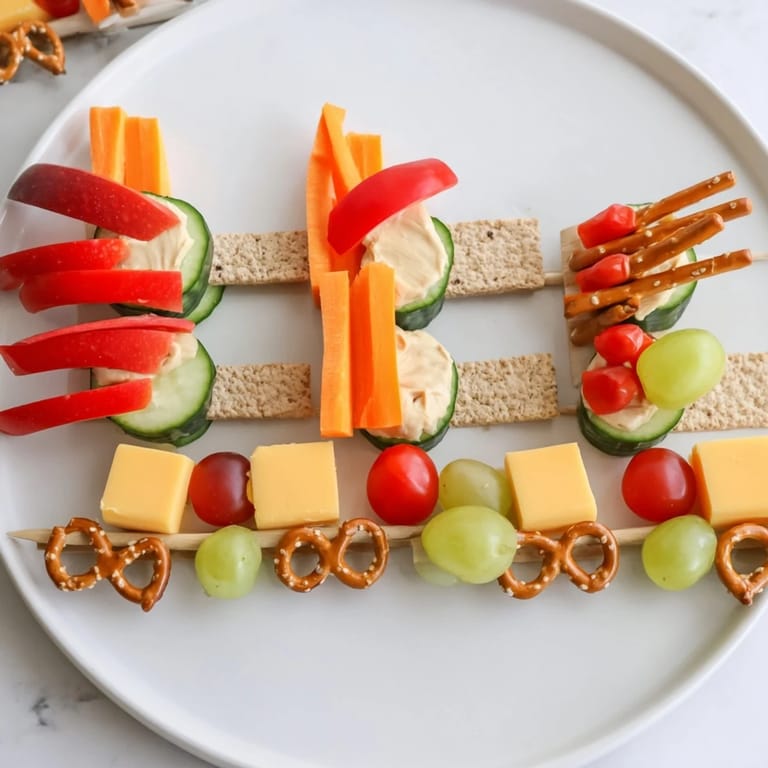 Delightful Choo Choo Train Snack Track arrangement with cheddar cheese, apple slices, and sweet grapes.
