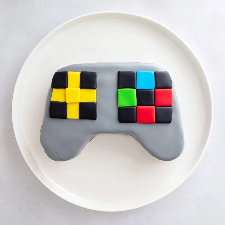 The detailed pixelated design on the video game controller cake creates a nostalgic, delicious dessert option.