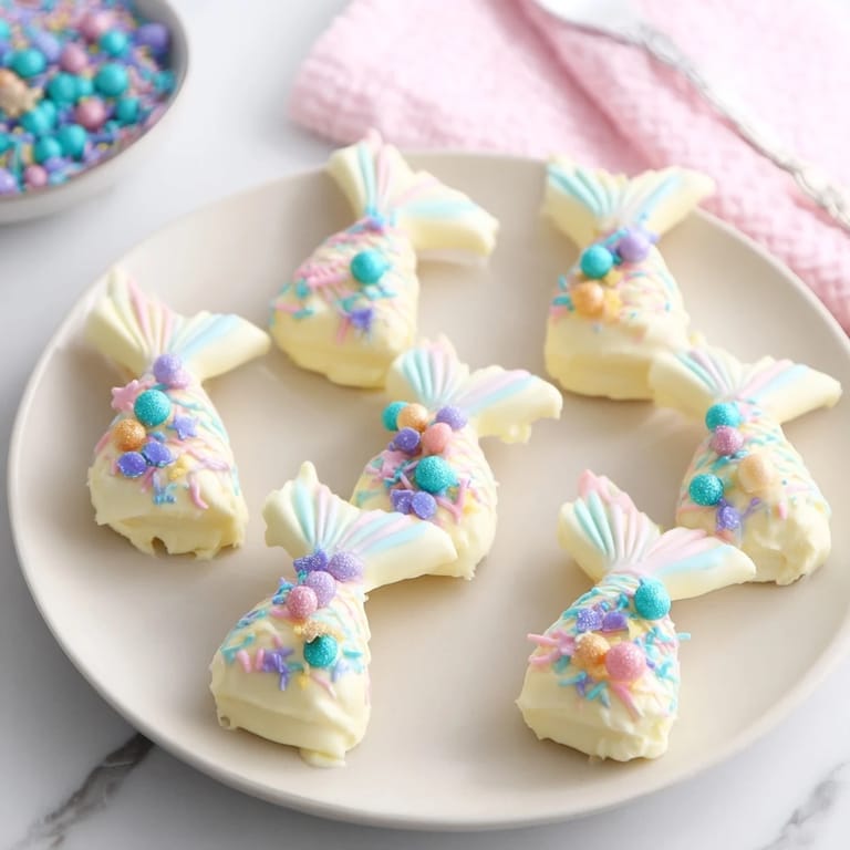 Delicate French mermaid tail mignardises featuring colorful madeleines, perfect for any fun celebration.