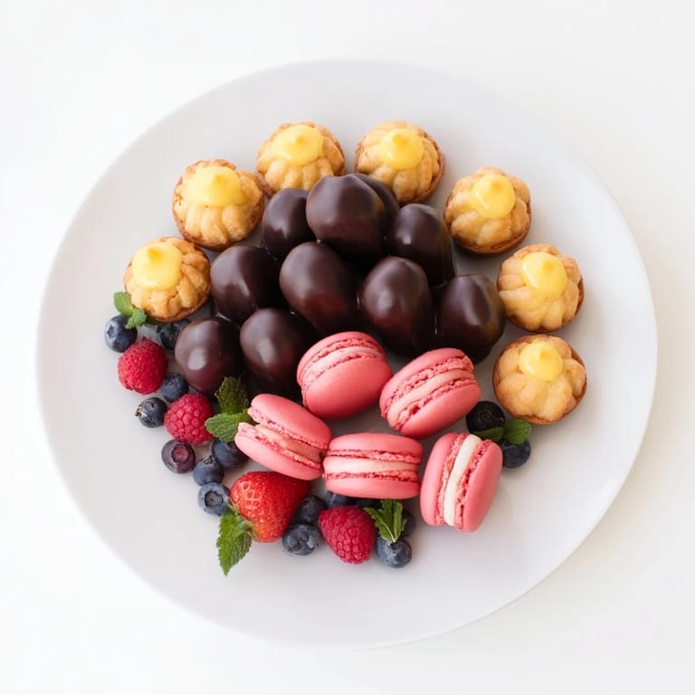 Enjoy the visually stunning arrangement of a Montgolfière dessert platter, perfect for a sophisticated celebration with friends.