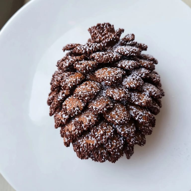 Close-up of adorable pinecone shaped peanut butter cookies shows intricate sprinkle details on delicate shapes.