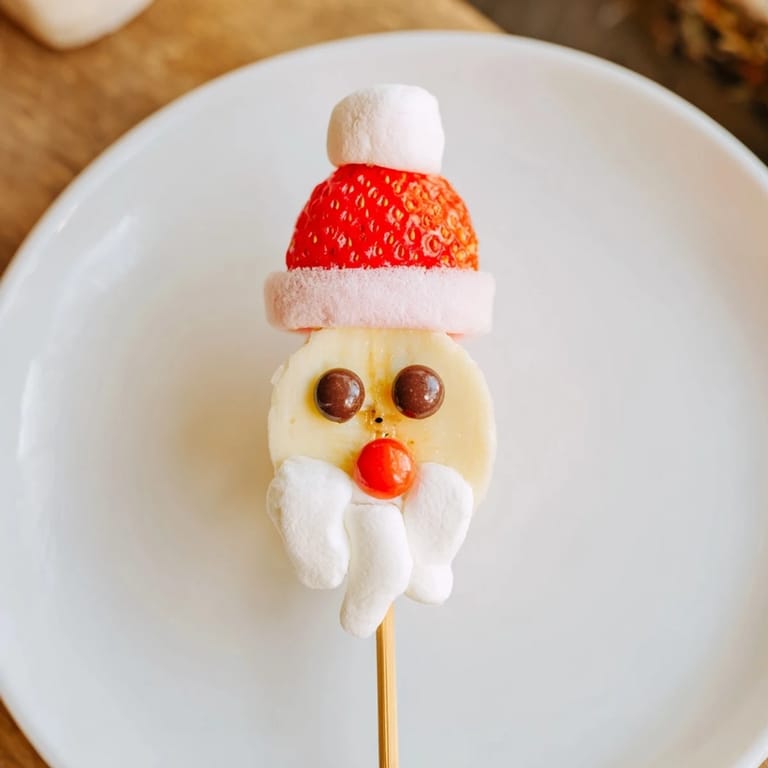 Close-up of cute Banana Santa Snack Sticks, made with fresh fruit and ready to eat.