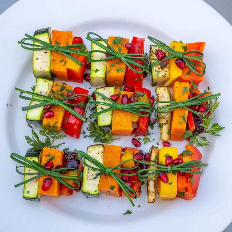 Delicious, oven-roasted Christmas Present Veggie Crates, arranged as festive veggie gift boxes with chive "ribbons."