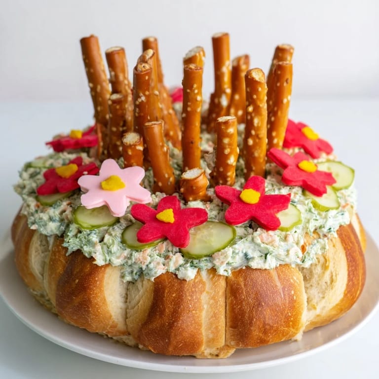 This eye-catching Desert Cactus Bloom features a bread base, pretzel spikes, and fruit leather blossoms.
