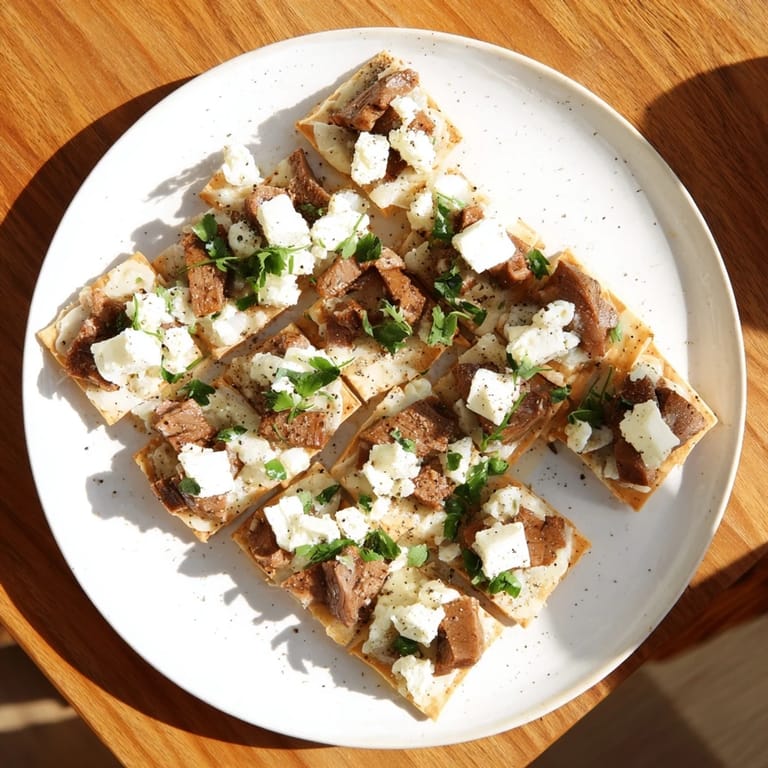 A close-up of delicious Checkerboard Picnic Bites ready to eat, with fresh chives sprinkled on top.