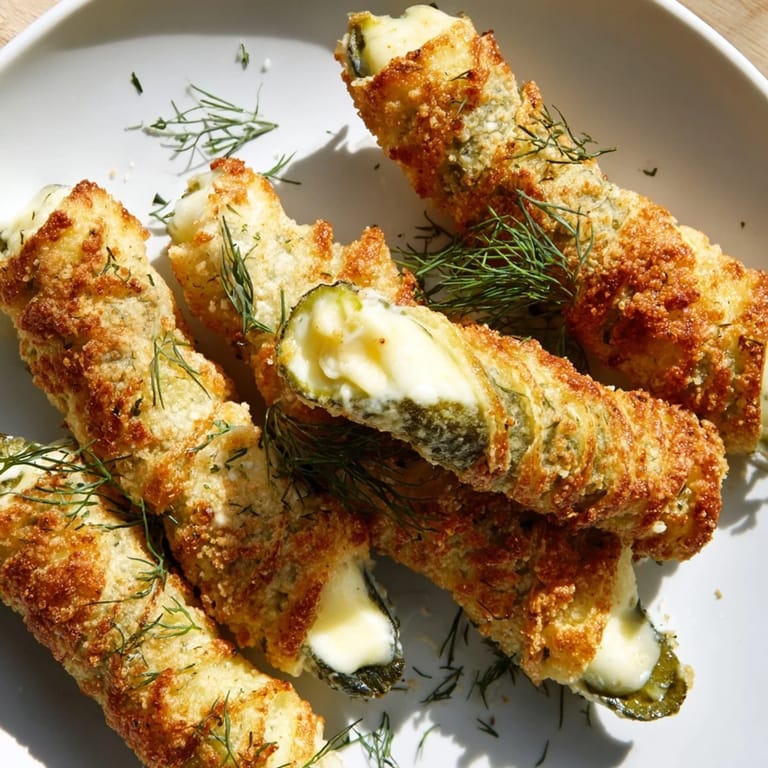 Close-up of freshly cooked Melted Cheese Pickle Rolls showcasing melted cheese hugging tangy pickles inside.