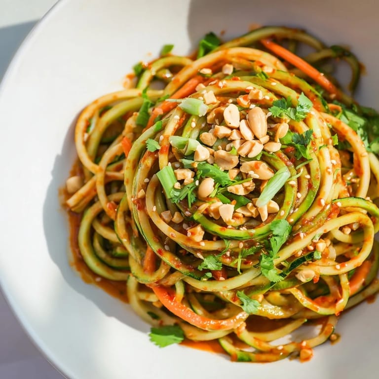 This refreshing spicy cucumber noodle bowl showcases glistening noodles and flavorful, colorful vegetable toppings.