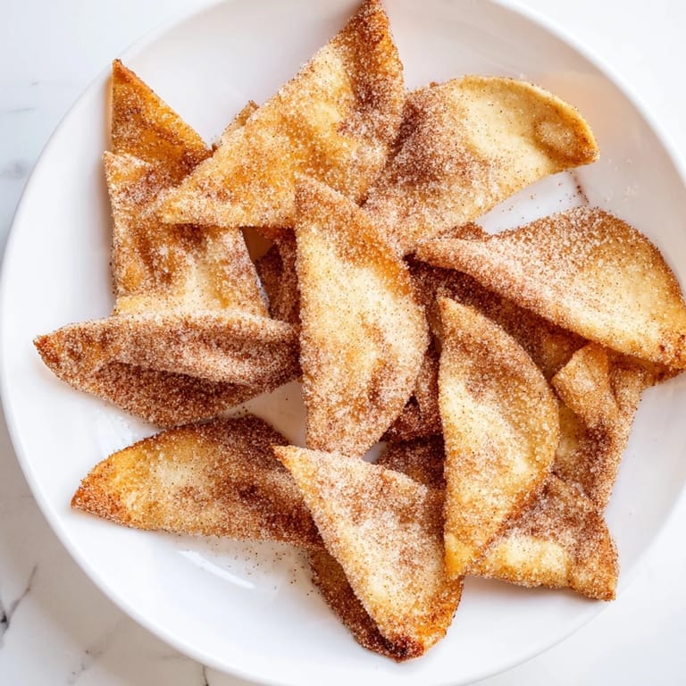 Warm, sweet cinnamon sugar tortilla chips; a quick and easy American treat to make.