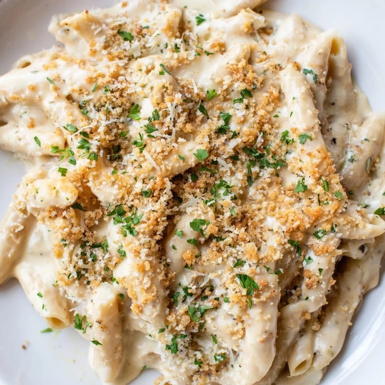 This high-protein mac & cheese recipe showcases a thick, blended cottage cheese sauce, perfectly coating the pasta.