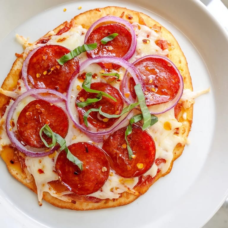 Spicy pepperoni and mozzarella melting atop a golden crust: a delicious hot honey pepperoni flatbread.