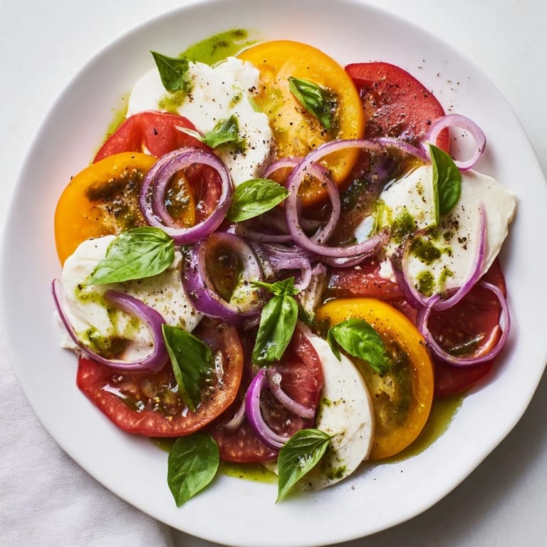 Heirloom tomatoes mingle with fresh mozzarella in this Summer Tomato Salad with basil.
