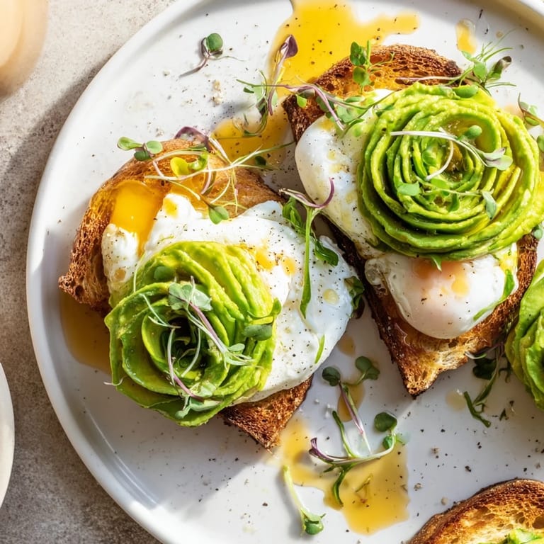 A close-up of delicious Cloud Toast 2.0 with microgreens and a perfectly cooked yolk.