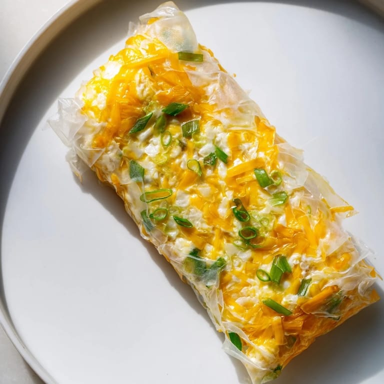 Imagine a warm, savory Rice Paper Egg & Cheese Fold, a quick breakfast bite bursting with flavor.
