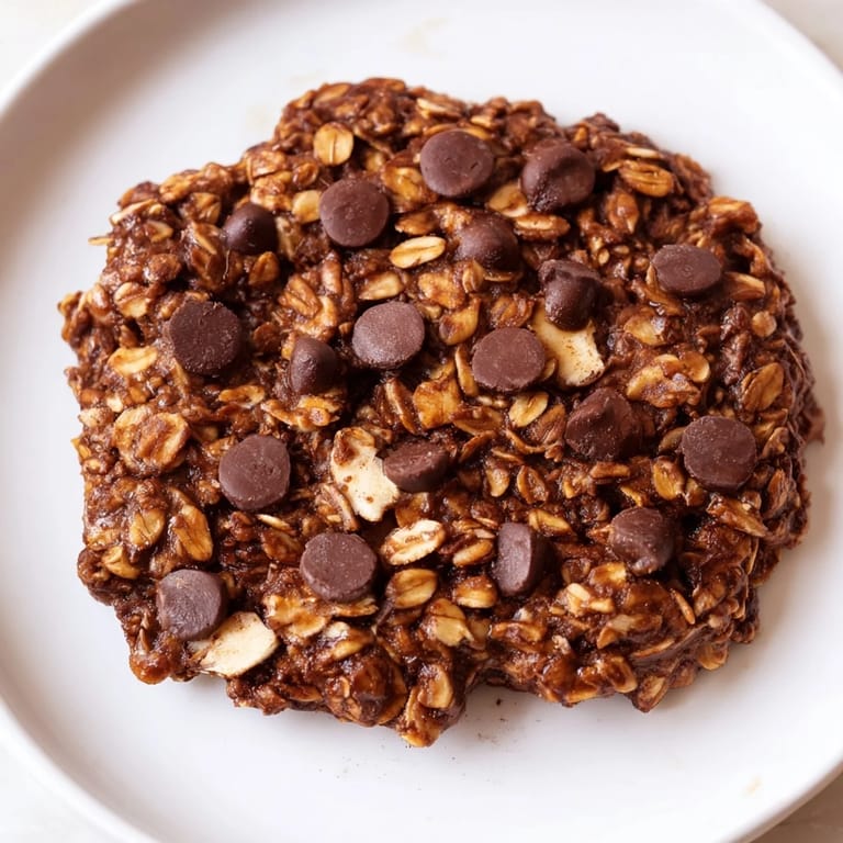 Golden-brown chocolate oatmeal breakfast cookie, with visible chocolate chips, a delicious morning treat.
