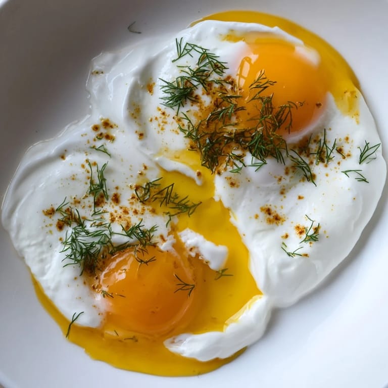 Golden brown butter drizzled over beautifully poached eggs and creamy yogurt: a delightful Cilbir meal.