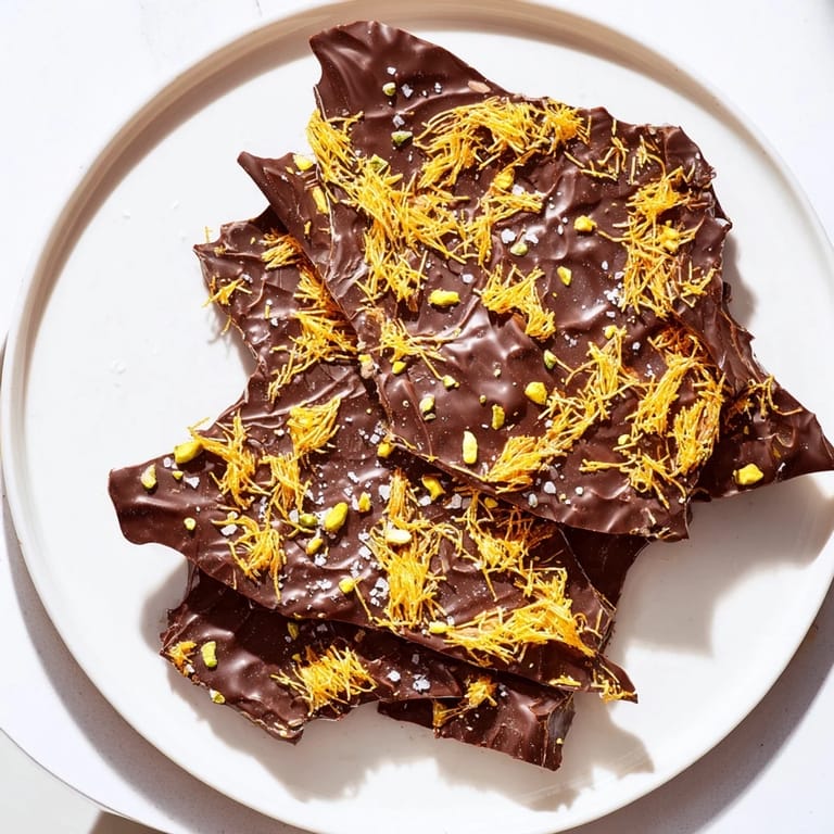 Imagine dark, glossy Kataifi Chocolate Crunch Bark, sprinkled with pistachios and a hint of sea salt.