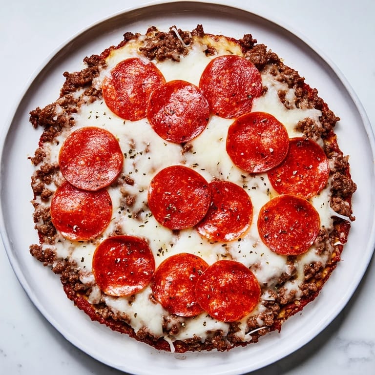 A delicious Meat Pizza Pepperoni Stack with crisp pepperoni and fresh basil, ready to enjoy.