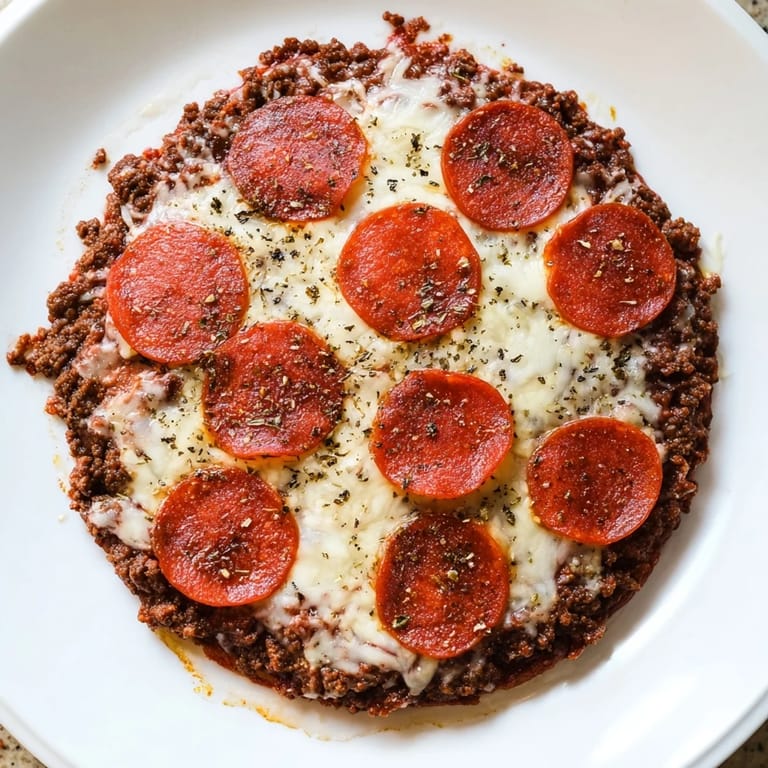 Close-up of a flavorful Meat Pizza Pepperoni Stack, showcasing the melted cheese and juicy toppings.