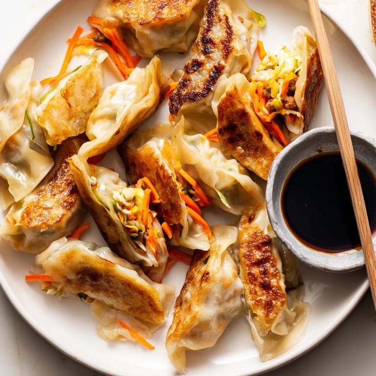 Homemade Crispy Rice Paper Dumplings on a rustic plate with a side of spicy soy-vinegar dipping sauce and fresh herbs.