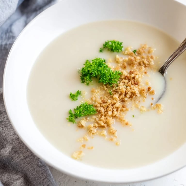 Earthy roasted celeriac soup with creamy texture and crunchy hazelnut crumble, ideal for cozy vegetarian dinners.