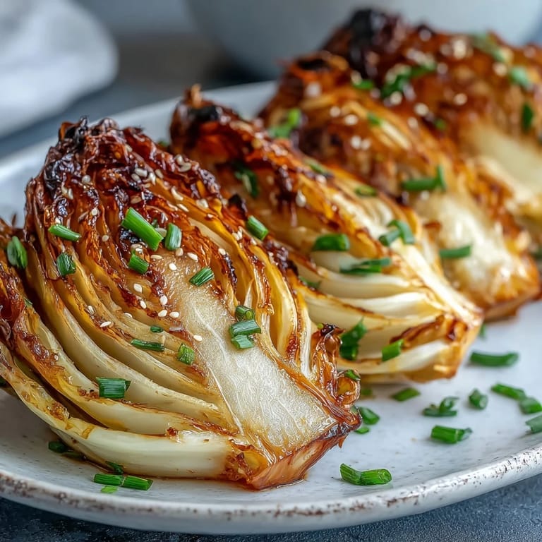 Tender Miso Butter Roasted Cabbage Wedges served hot as a vegetable side dish for dinner.
