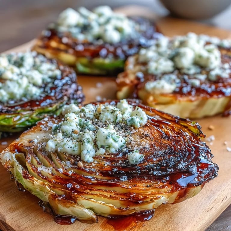 Crispy Cabbage Steaks With Feta and Balsamic roasted with olive oil and herbs.