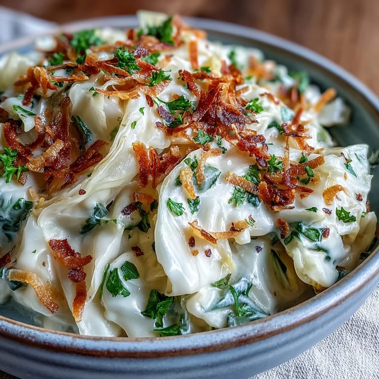 A comforting bowl of Coconut Braised Cabbage, a vegan side dish perfect over steamed rice.
