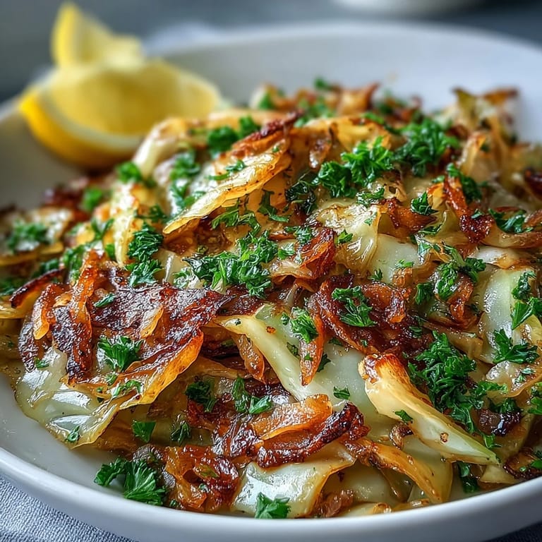 Vegan sautéed cabbage with garlic and Mediterranean spices, served alongside grilled chicken.