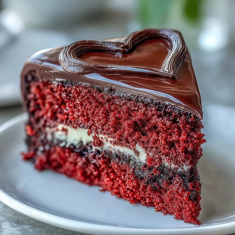 Perfectly sliced wedge of Red Betty Boop Heart Cake reveals a soft, vibrant red crumb and sweet tangy frosting.