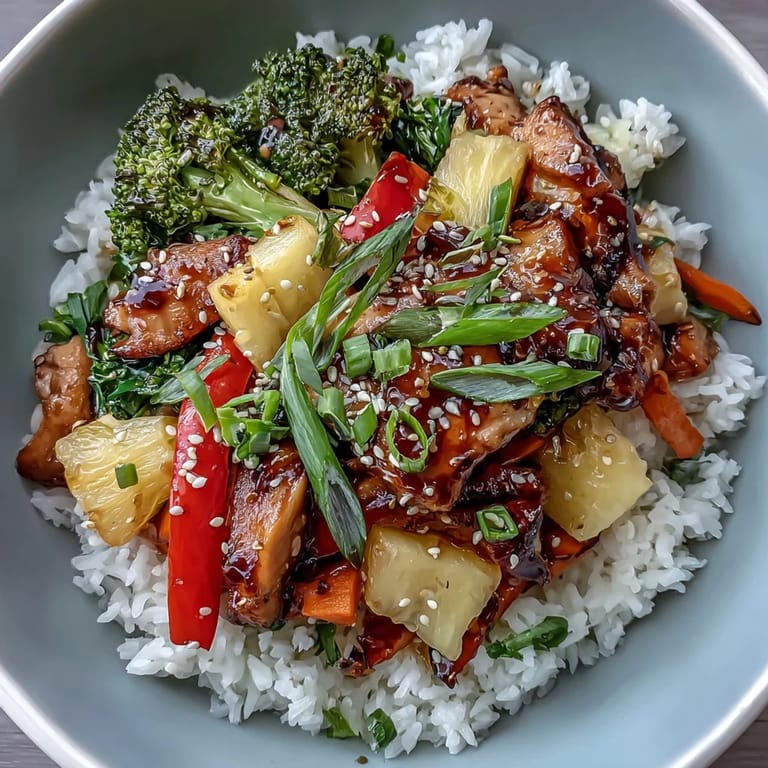 A savory Teriyaki Chicken and Rice Bowl garnished with scallions and sesame seeds, ready to enjoy.