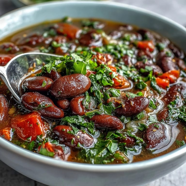 A bowl of Southern-style Black-Eyed Pea and Collard Green Stew, featuring earthy legumes and vibrant greens simmered to perfection.
