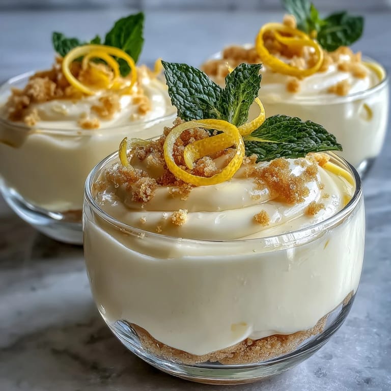 Creamy lemon mousse with fresh zest in individual glasses, paired with crisp shortbread cookies for a classic spring treat.